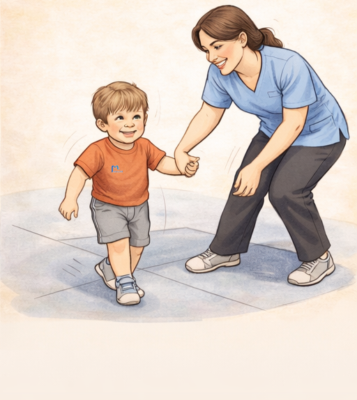 طفل يشارك في اللعب الحركي براحة أكبر بعد العلاج الطبيعي